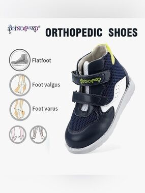 Prince Kids Navy, White and Neon Yellow Orthopedic Sneaker size 10